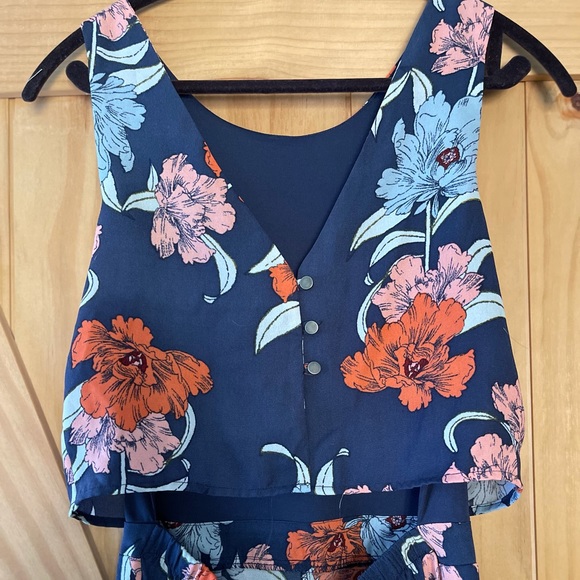 Navy Floral Jumpsuit With Button Back - Picture 4 of 4